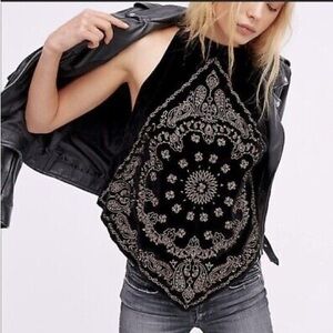 Free People Velvet Bandana Top Black & Gold Size S